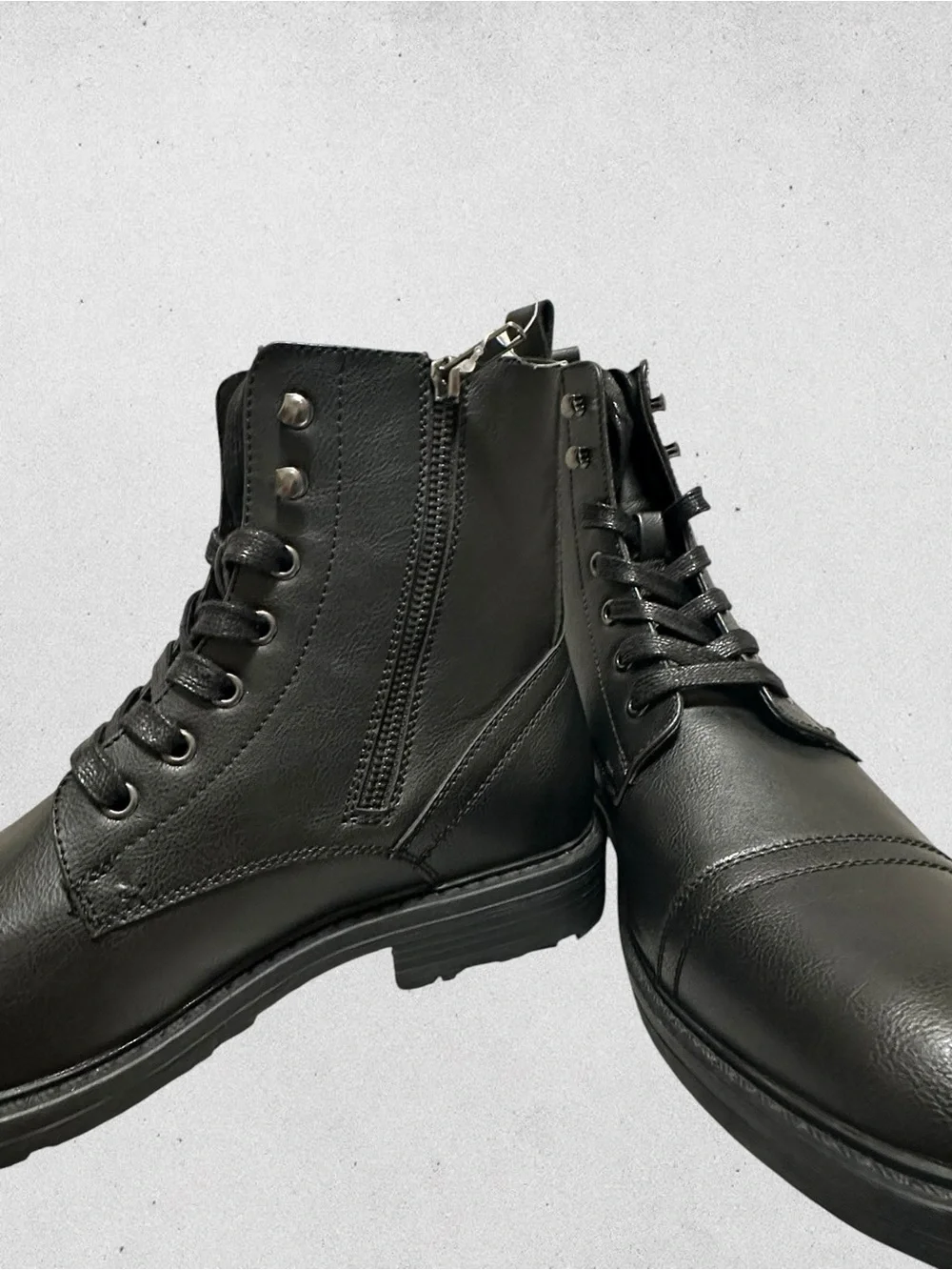 Unlisted. Black Lace-Up Side-Zip Leather Boots